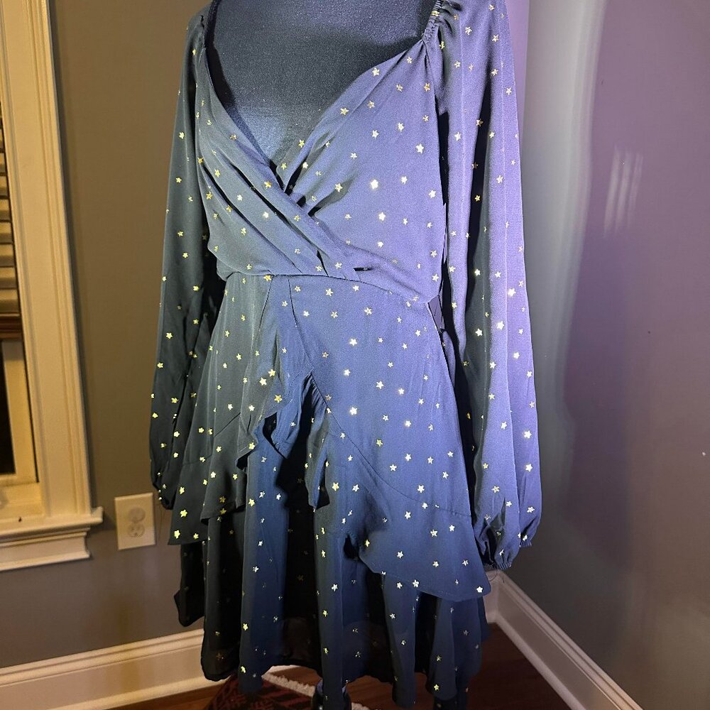 Flowy & Feminine Black & Gold Star Print Dress